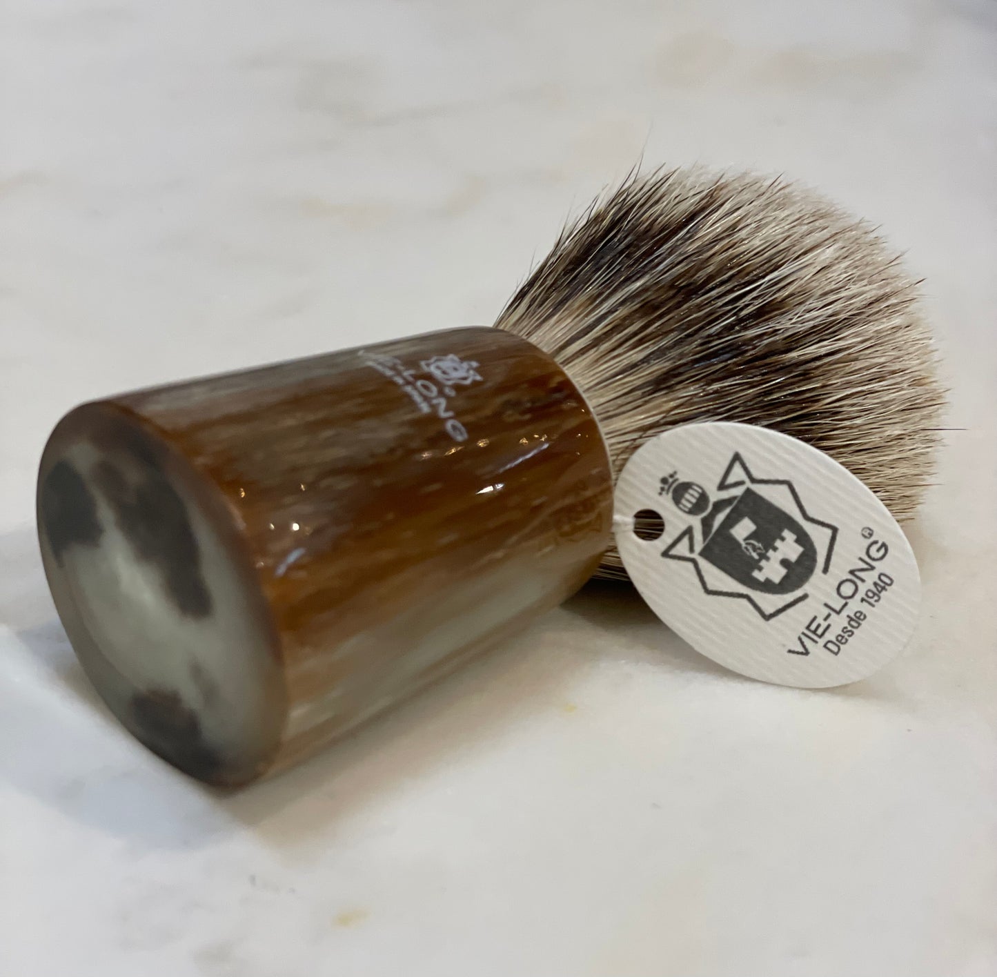 Vie Long Silver Tip Badger Shave Brush with  Horn Handle