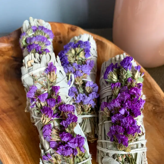 Purple Statice Flower & White Sage Smudge Wand
